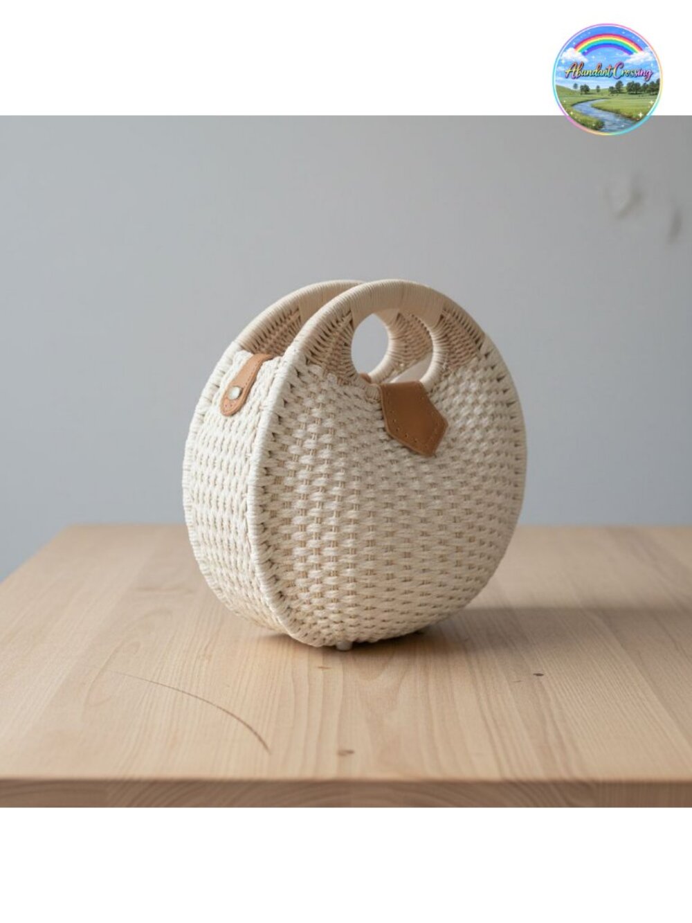Handmade Woven Rattan Straw Tote Bag Round Handle Beach Purse